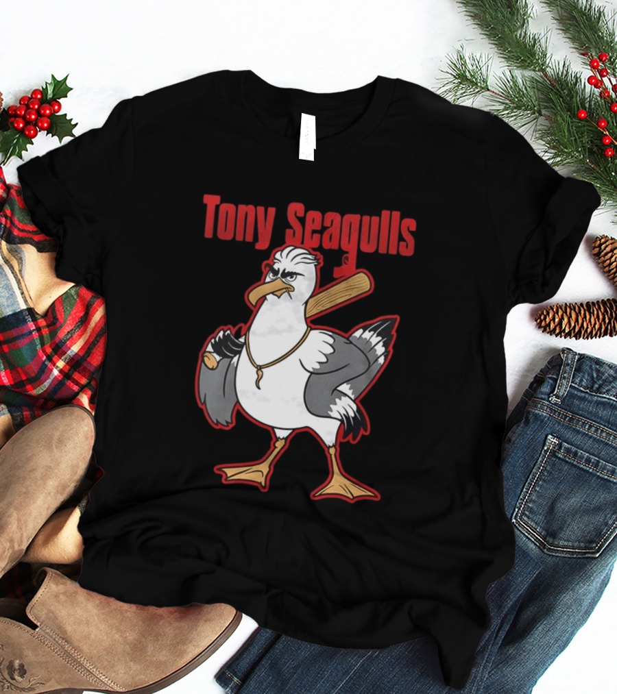 Tony Seagulls Baseball Cartoon Character With Bat T-Shirt