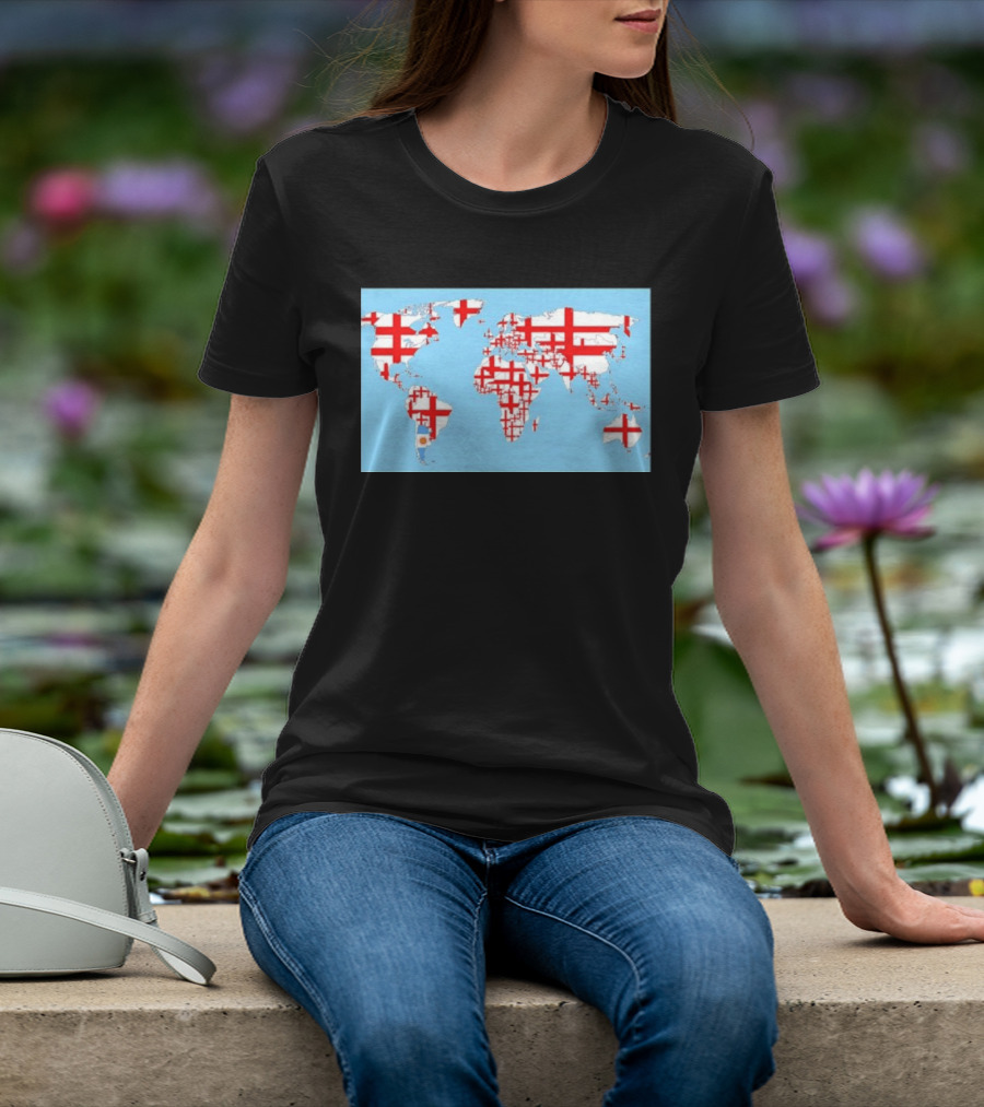 World Map With England Cross And Argentina Flag T-Shirt