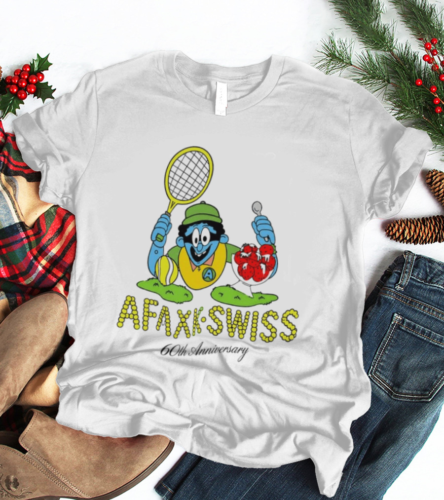 AFAXK Swiss 60th Anniversary Tennis Racket And Strawberry Ice Cream Celebration T-Shirt