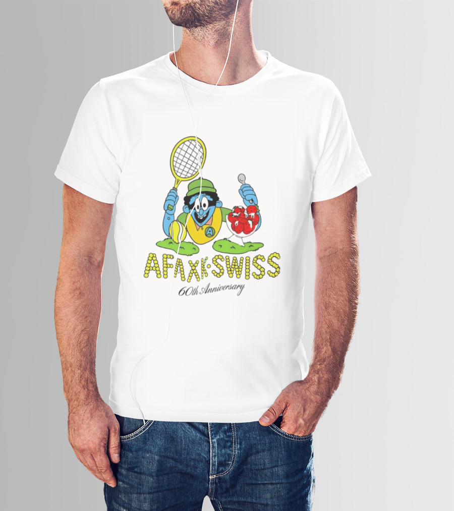 AFAXK Swiss 60th Anniversary Tennis Racket And Strawberry Ice Cream Celebration T-Shirt