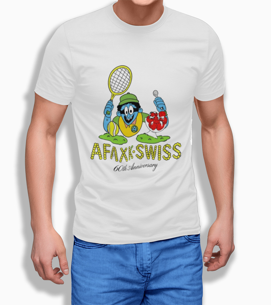 AFAXK Swiss 60th Anniversary Tennis Racket And Strawberry Ice Cream Celebration T-Shirt