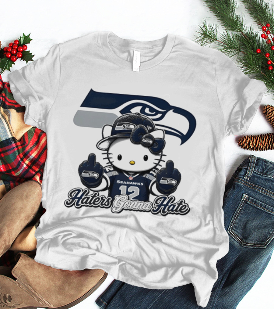 Hello Kitty Seattle Seahawks Haters Gonna Hate Middle Finger 12 T-Shirt