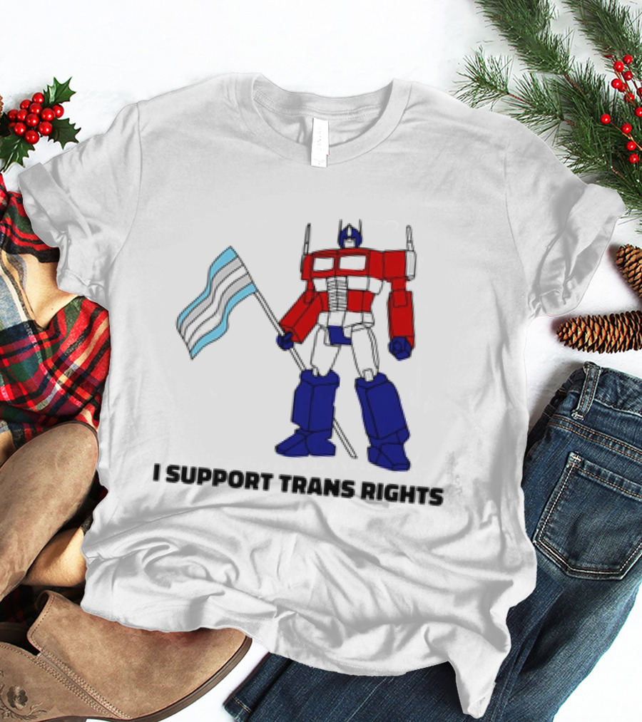 I Support Trans Rights Robot With Flag T-Shirt