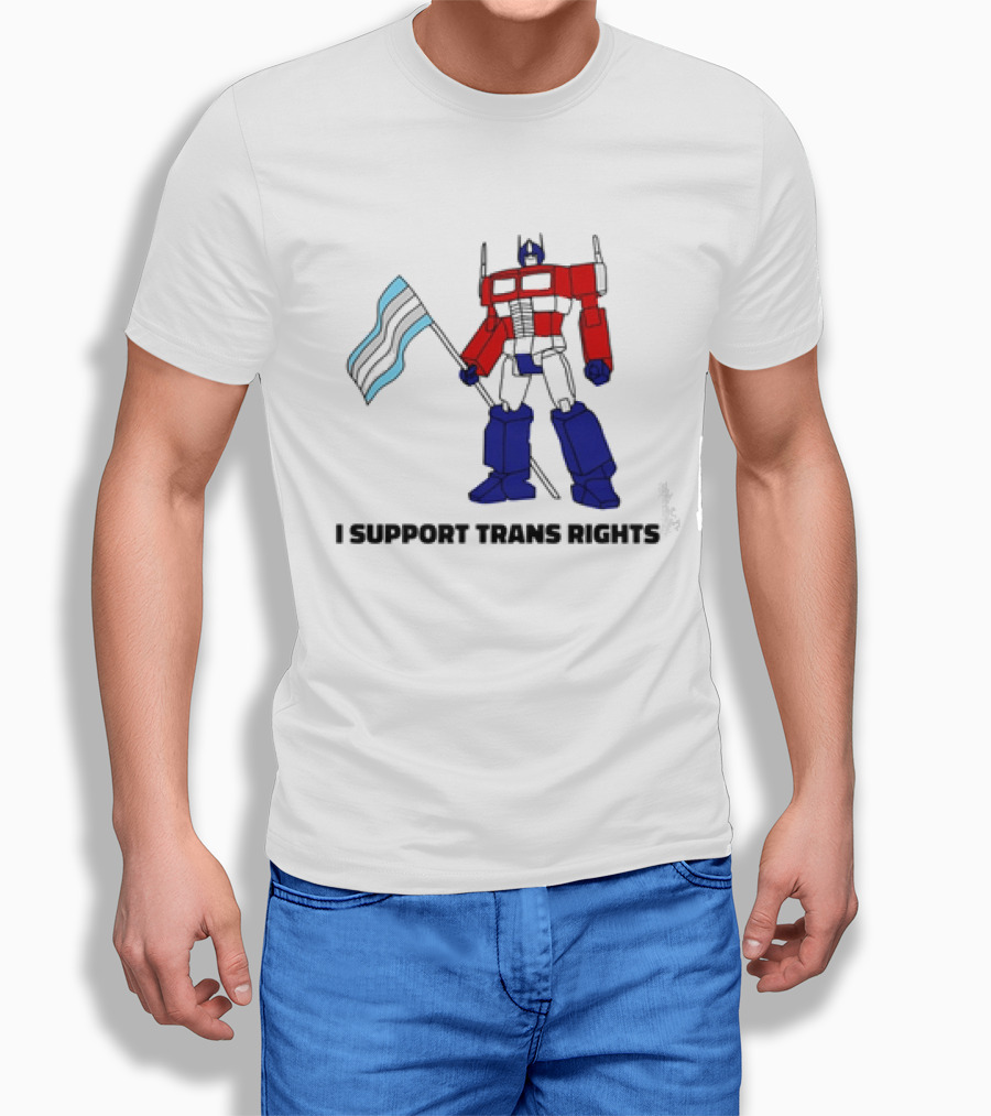 I Support Trans Rights Robot With Flag T-Shirt