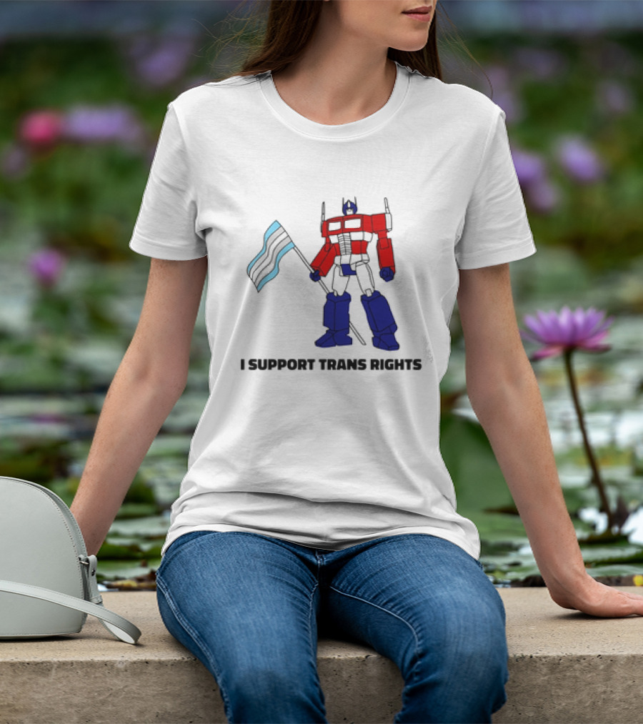 I Support Trans Rights Robot With Flag T-Shirt