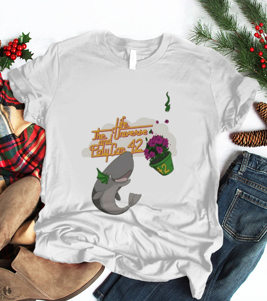 Life The Universe And Poly Con 42 Whale And Flowerpot T-Shirt