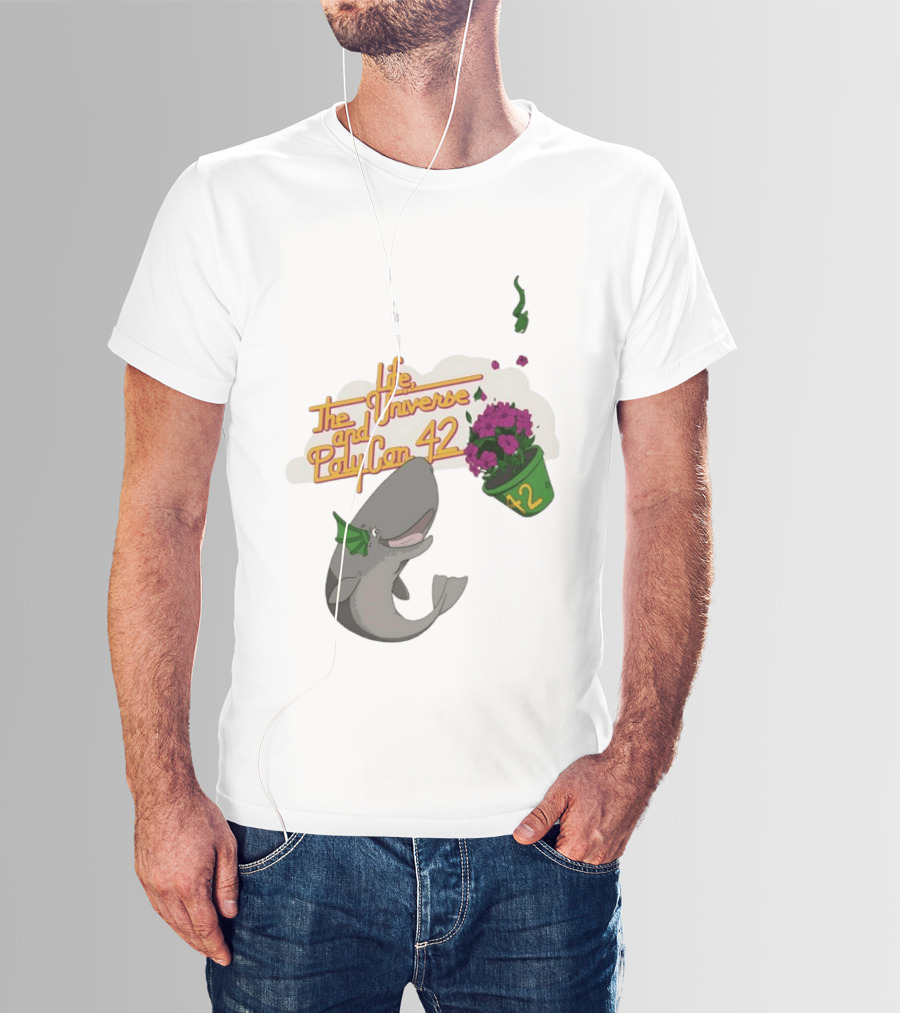 Life The Universe And Poly Con 42 Whale And Flowerpot T-Shirt