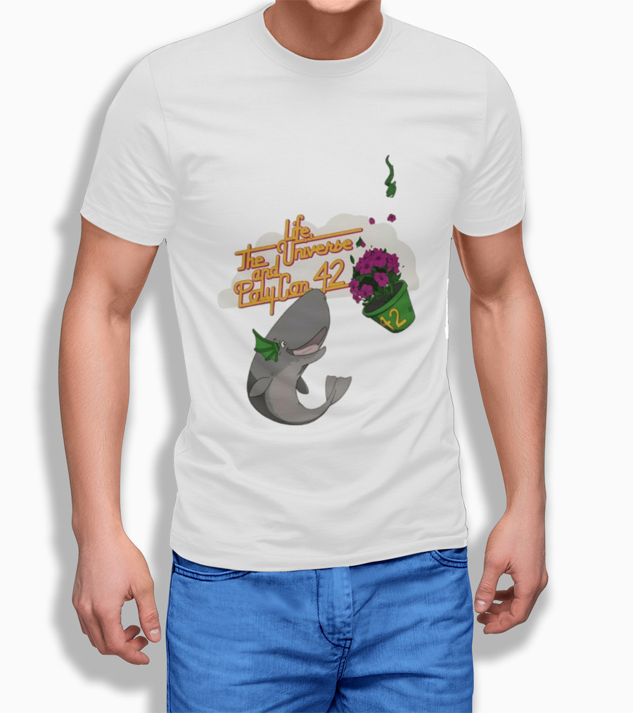 Life The Universe And Poly Con 42 Whale And Flowerpot T-Shirt