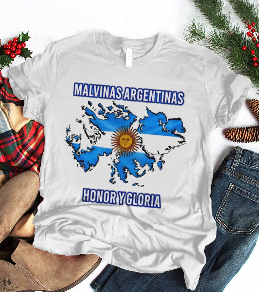 Malvinas Argentinas Honor Y Gloria Sun Symbol Map T-Shirt