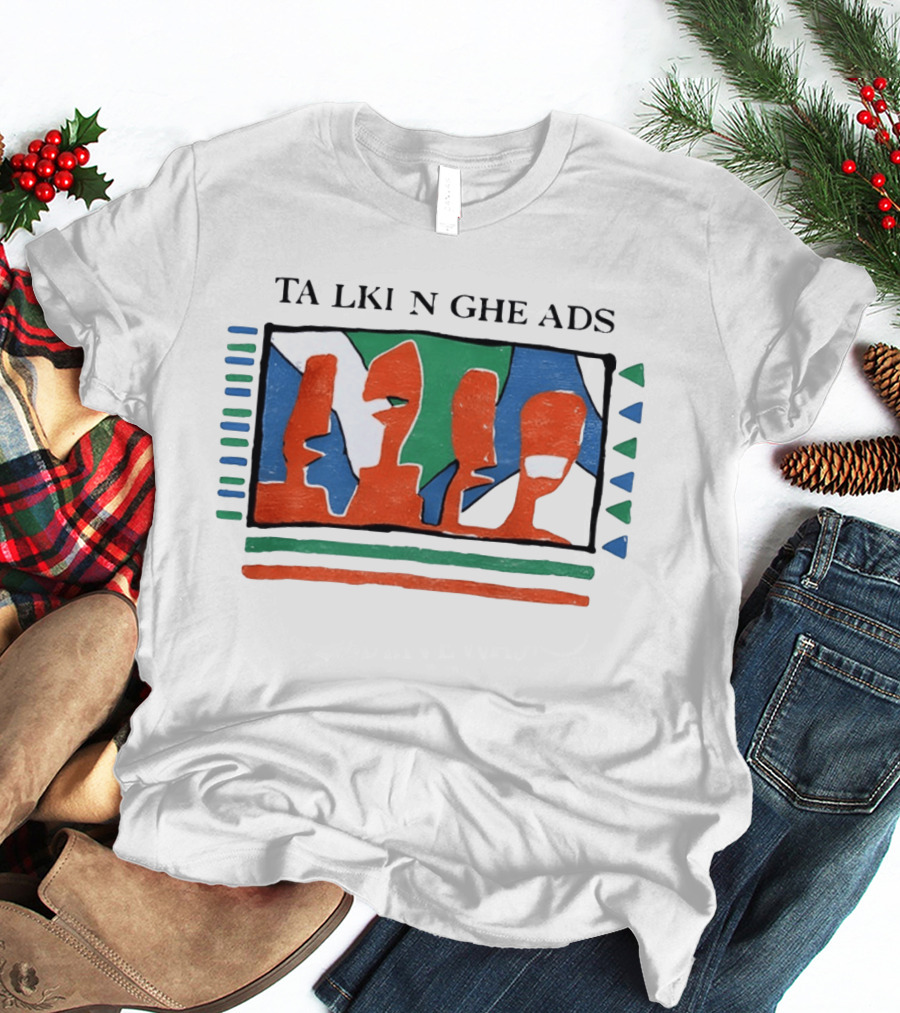 TA LKI N GHE ADS Bold Abstract Faces With Blue Green Accents T-Shirt