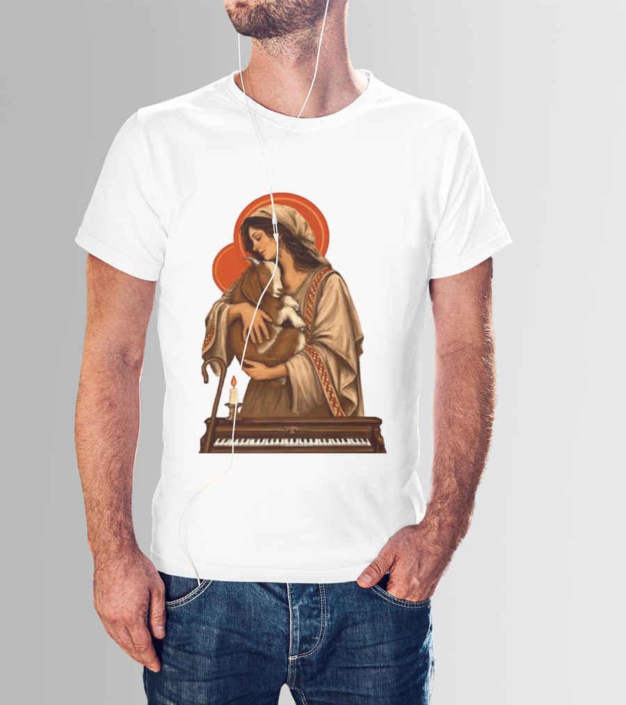 Woman Embracing Goat With Candle And Piano Halo T-Shirt