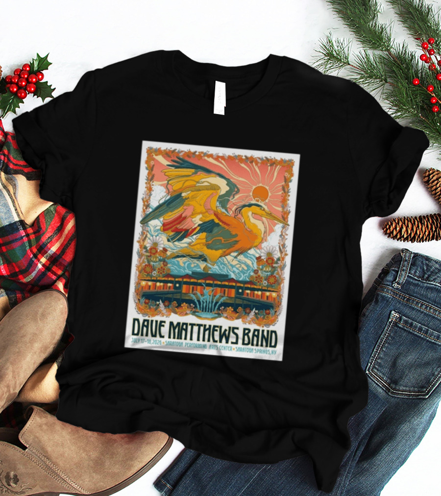 Dave Matthews Band July 17 18 2026 Saratoga Performing Arts Center Heron Art Saratoga Springs NY T-Shirt