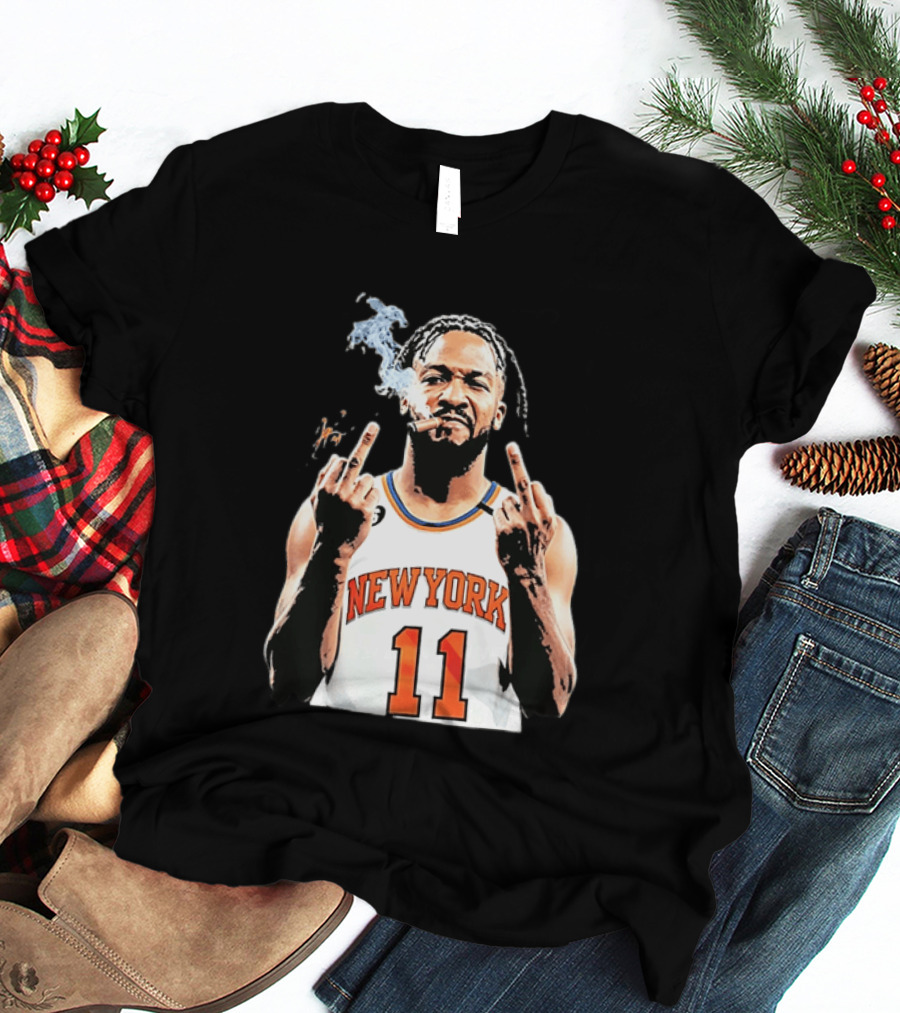 New York Knicks Jalen Brunson 11 Smoking Cigar Middle Finger Pose T-Shirt