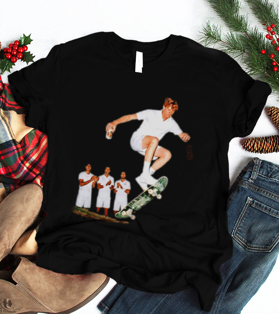 Jannik Sinner Skateboarding Wimbledon Men's Singles Italy 2026 Tennis Champion Jump T-Shirt