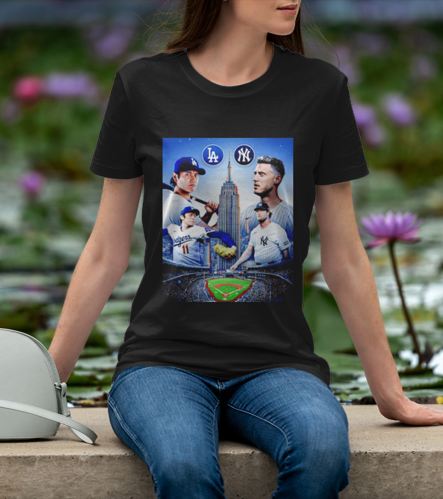 Los Angeles Dodgers Vs New York Yankees Shohei Ohtani Yoshinobu Yamamoto Baseball City Skyline T-Shirt