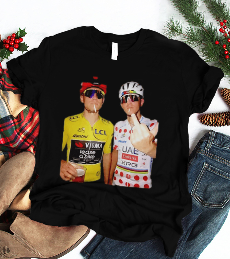 Jonas Vingegaard Tadej Pogačar 2026 Tour De France Visma UAE LCL Santini Emirates XRG Visor Beer Gesture T-Shirt