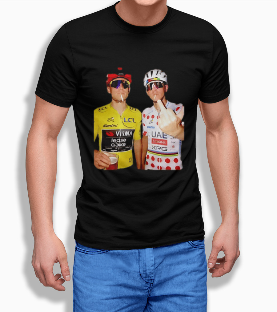 Jonas Vingegaard Tadej Pogačar 2026 Tour De France Visma UAE LCL Santini Emirates XRG Visor Beer Gesture T-Shirt