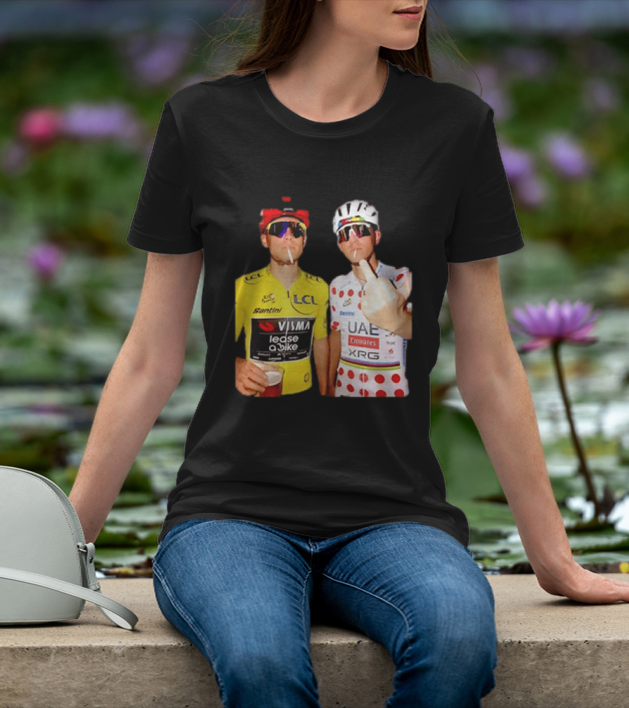 Jonas Vingegaard Tadej Pogačar 2026 Tour De France Visma UAE LCL Santini Emirates XRG Visor Beer Gesture T-Shirt