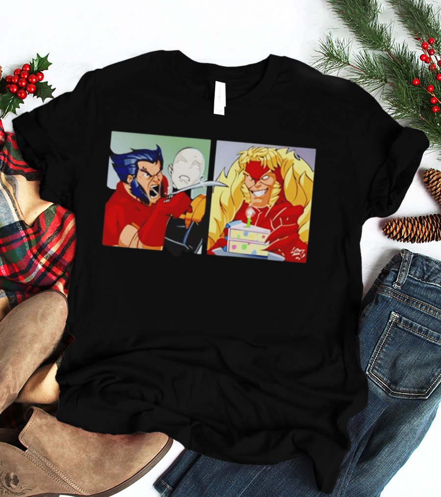 Wolverine And Morph Shouting At Sabretooth Birthday Cake Meme T-Shirt