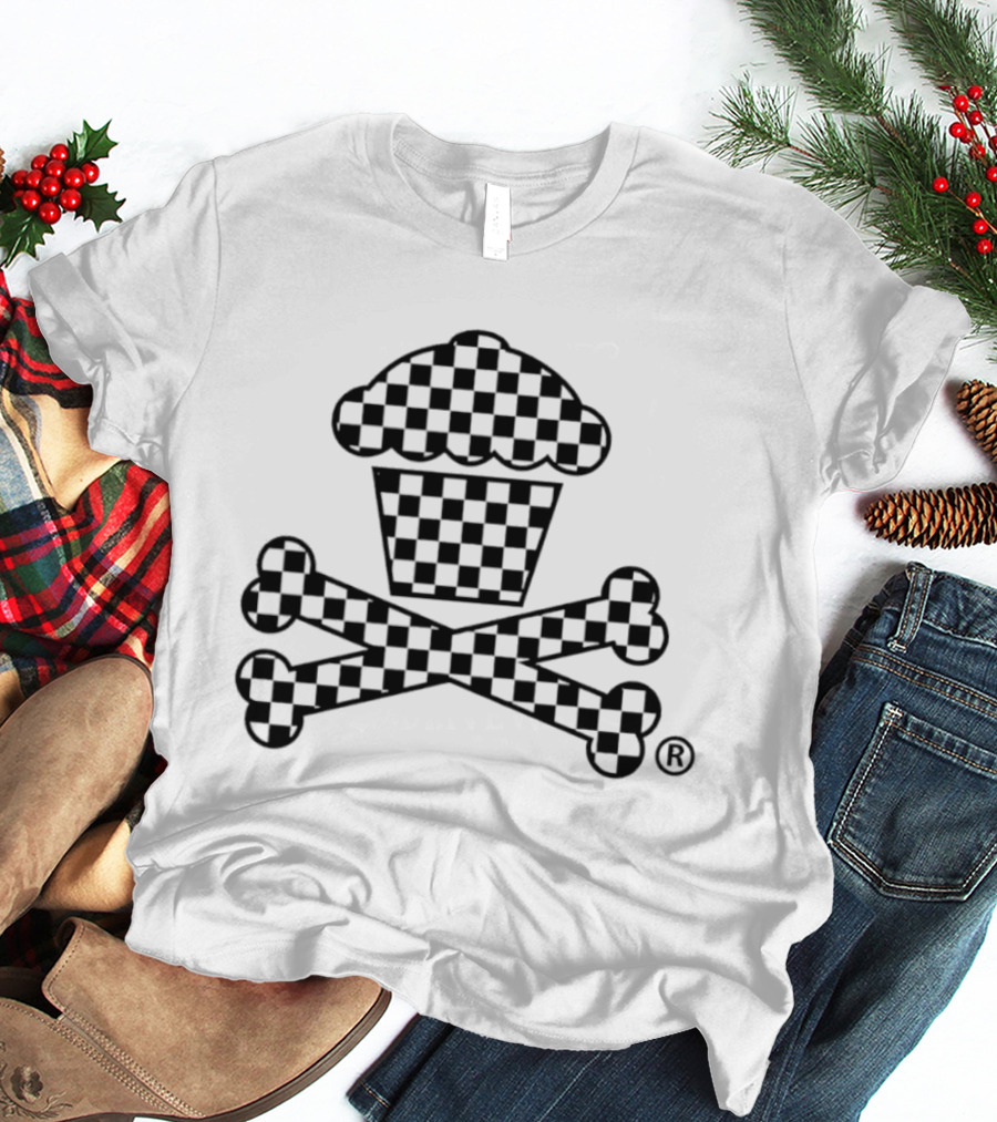 Checkered Cupcake Skull And Crossbones T-Shirt