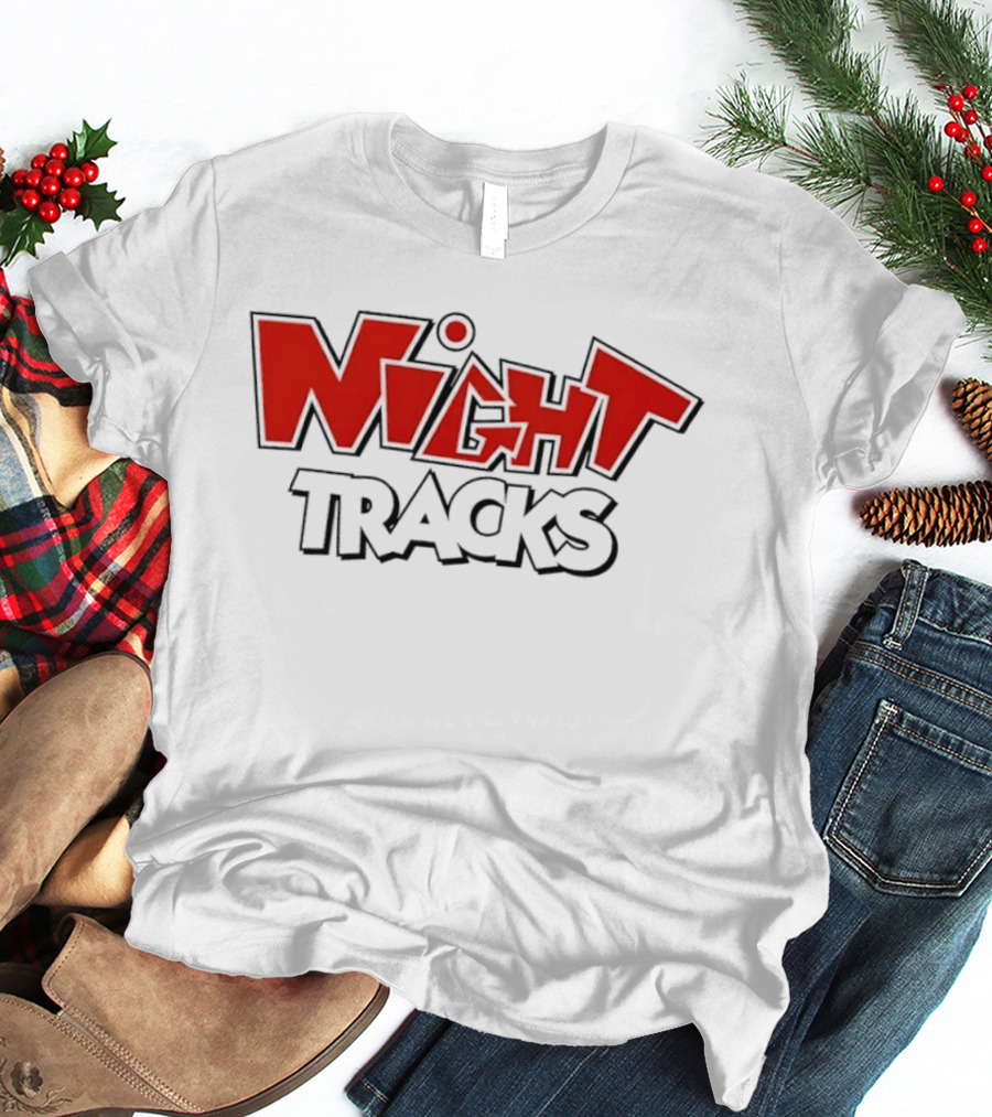 Night Tracks Retro Cartoon Style Bold Red And Black T-Shirt