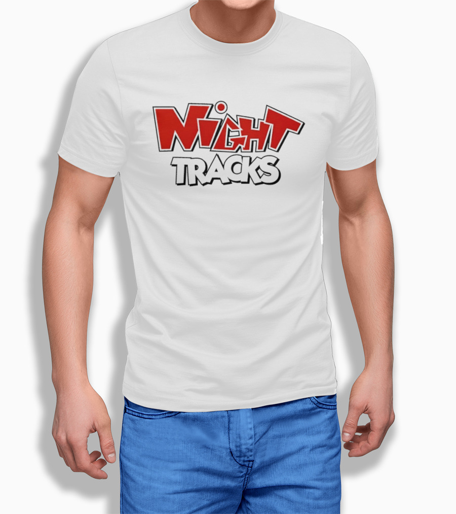 Night Tracks Retro Cartoon Style Bold Red And Black T-Shirt
