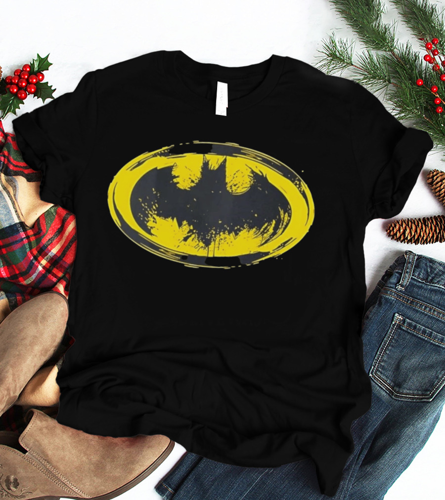 Batman Distressed Yellow Oval T-Shirt