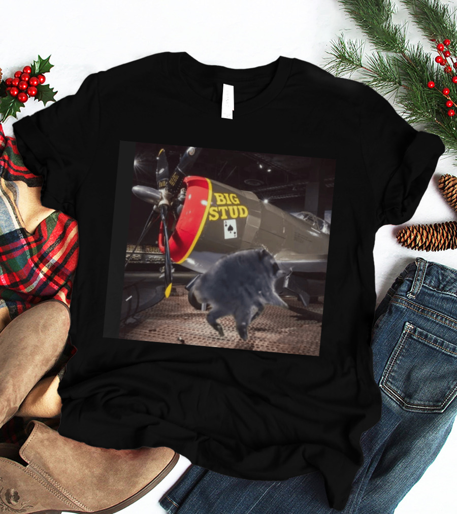 BIG STUD Aircraft With Jimothy The Raccoon And Chonk Showdown T-Shirt