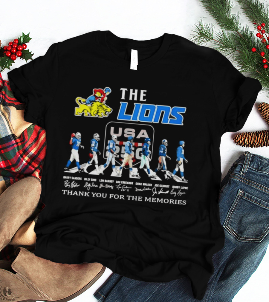 The Lions Legends USA Tour Barry Sanders Billy Sims Lem Barney Lou Creekmur Doak Walker Joe Schmidt Bobby Layne Thank You For The Memories T-Shirt