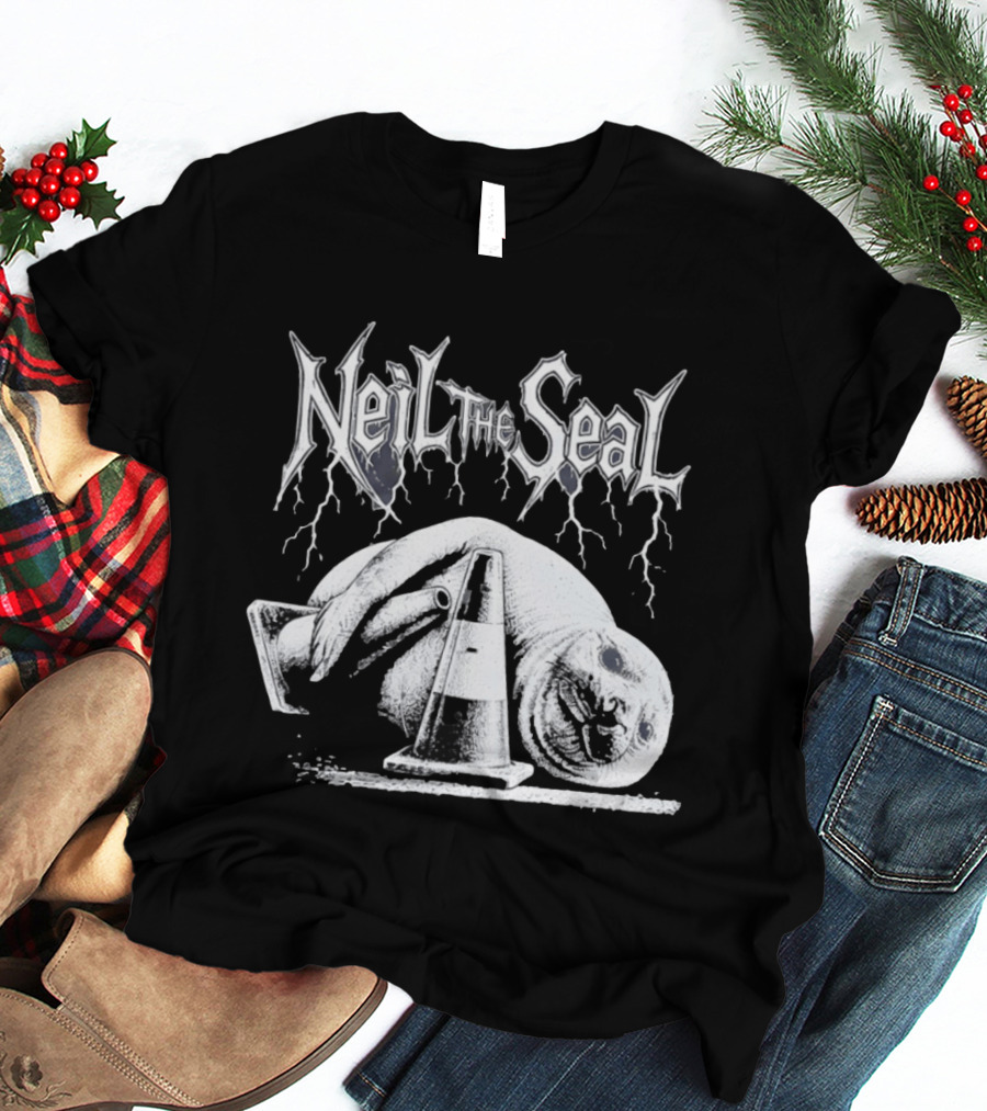 Neil The Seal Heavy Metal Gothic Animal 2026 With Traffic Cone Electric Guitar T-Shirt