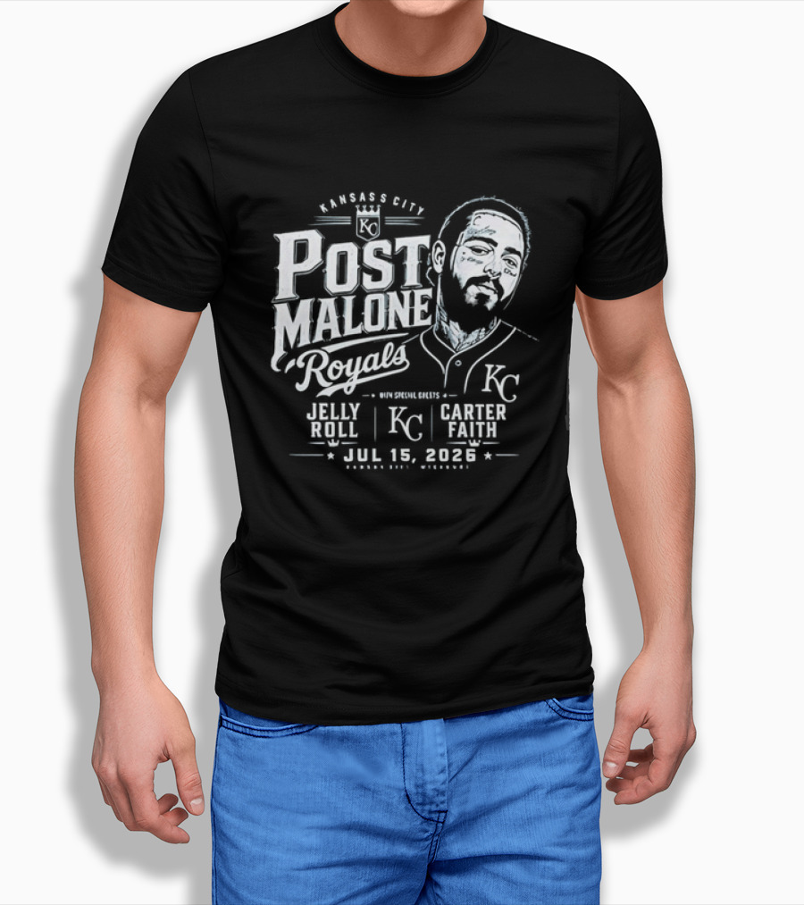Post Malone Kansas City Royals Concert Jelly Roll Carter Faith KC 2023 T-Shirt