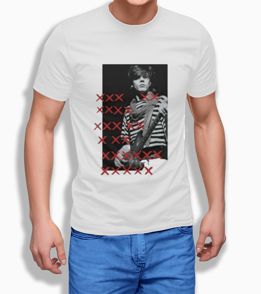 John Taylor X Punk Masters Striped Bass Guitar Image Red XXX Marks T-Shirt