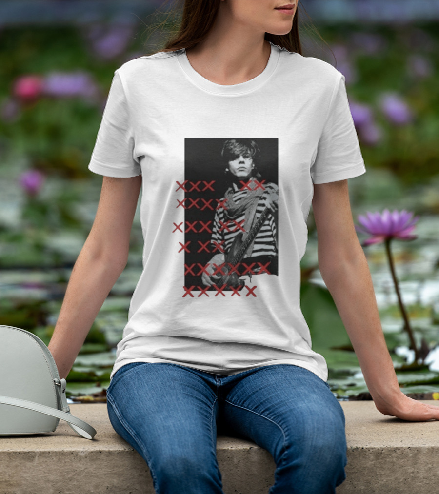 John Taylor X Punk Masters Striped Bass Guitar Image Red XXX Marks T-Shirt