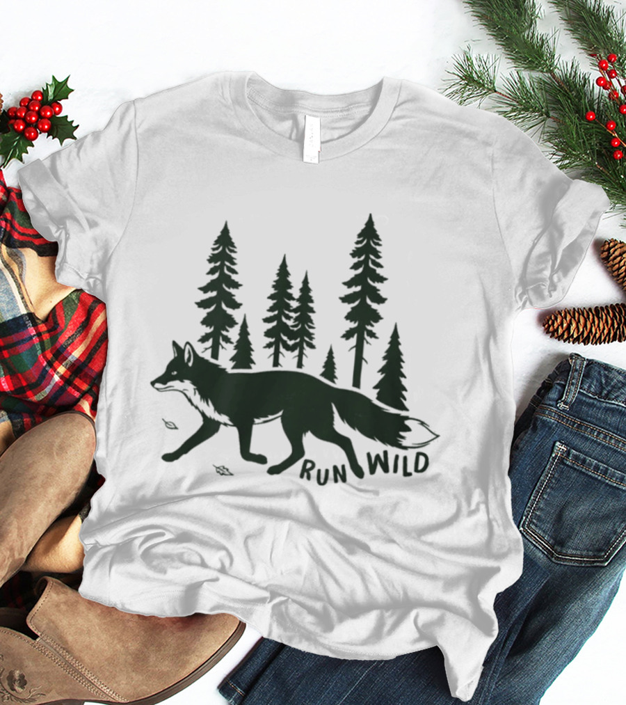 Run Wild Audubon 2026 Fundraiser Fox And Pine Trees T-Shirt