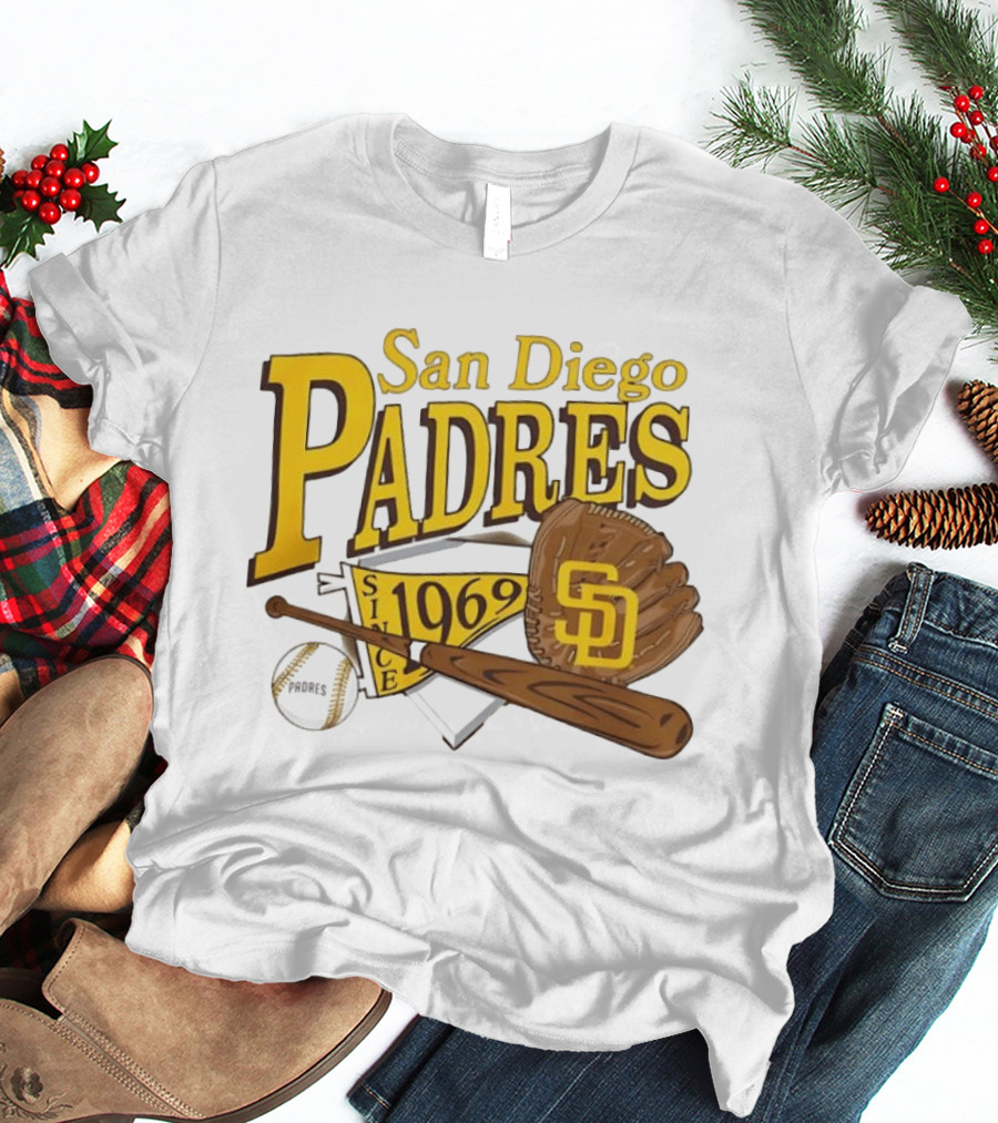 San Diego Padres Baseball Glove Bat Ball Since 1969 T-Shirt