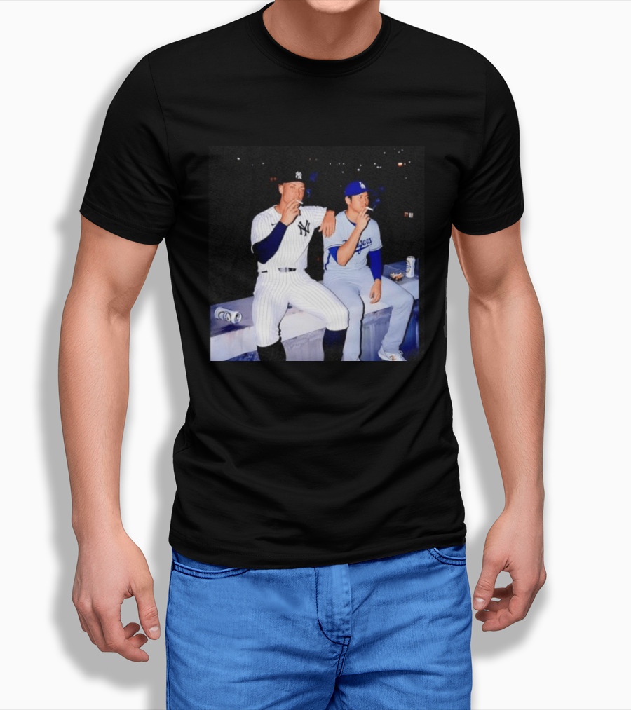 Aaron Judge New York Yankees Shohei Ohtani Los Angeles Dodgers MLB Smoking Scene T-Shirt