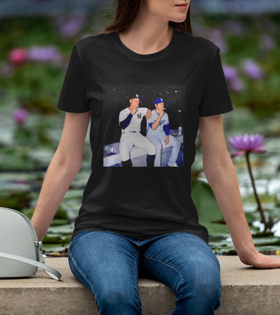 Aaron Judge New York Yankees Shohei Ohtani Los Angeles Dodgers MLB Smoking Scene T-Shirt