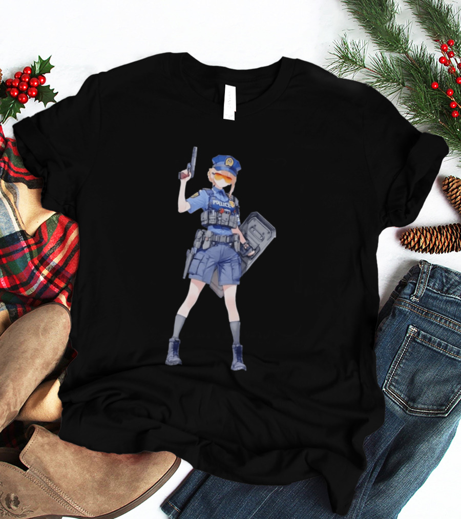 Anime Police Officer Tactical Uniform With Handgun T-Shirt