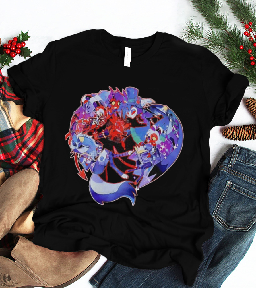 Blitzo Moxxie Millie Loona Stolas Helluva Boss Cast Crew Ensemble Vibrant Character Collage T-Shirt