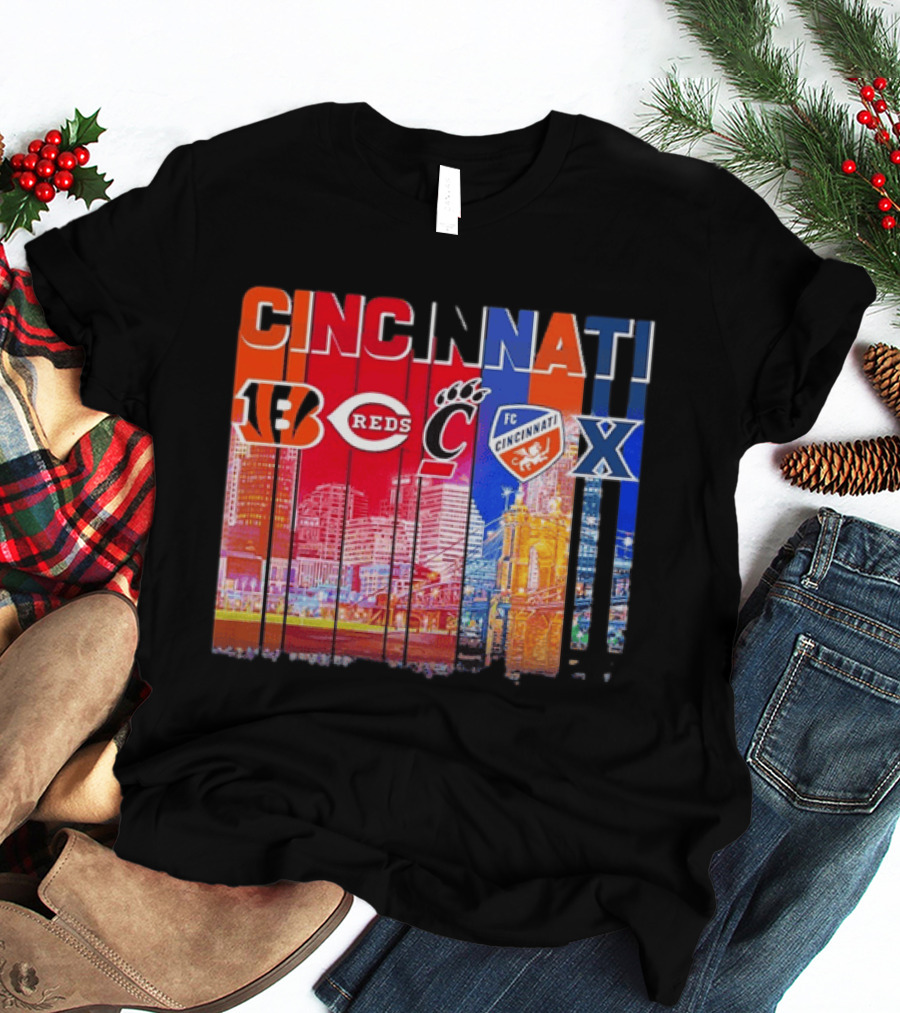 Cincinnati Bengals Reds Bearcats FC Xavier Skyline T-Shirt