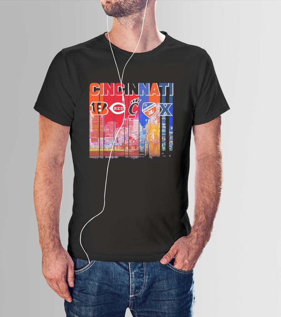 Cincinnati Bengals Reds Bearcats FC Xavier Skyline T-Shirt