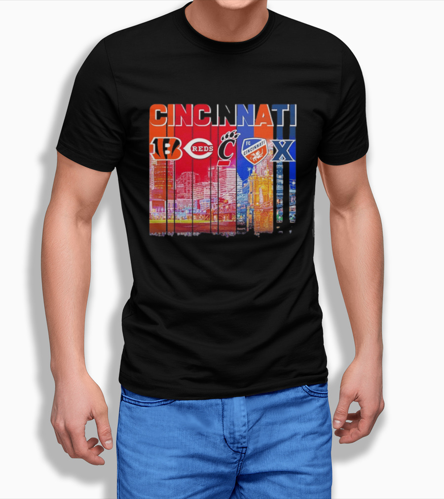 Cincinnati Bengals Reds Bearcats FC Xavier Skyline T-Shirt