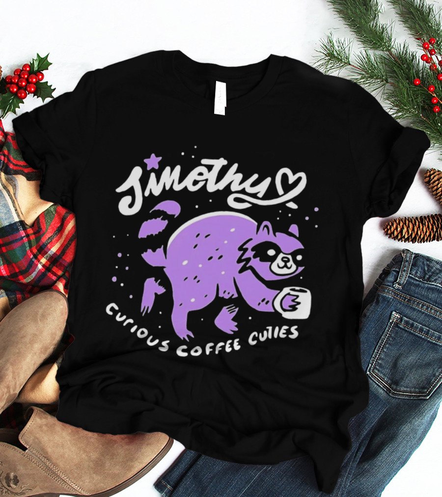 Sinothy Curious Coffee Cuties Purple Raccoon Cup T-Shirt