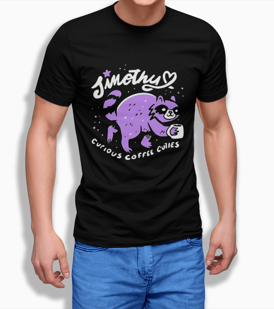 Sinothy Curious Coffee Cuties Purple Raccoon Cup T-Shirt