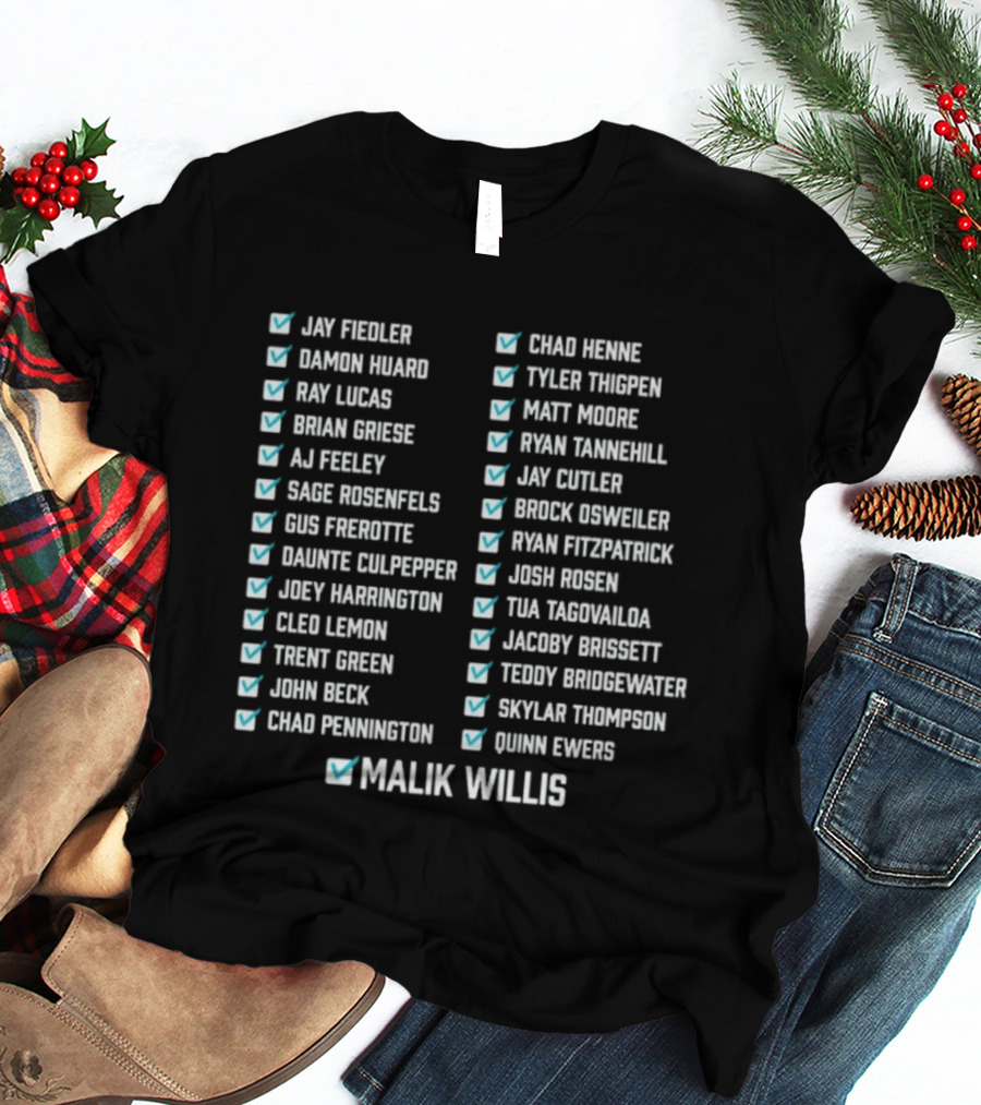 Know Your History Dolphins Starting Quarterbacks Since Marino Checklisted T-Shirt