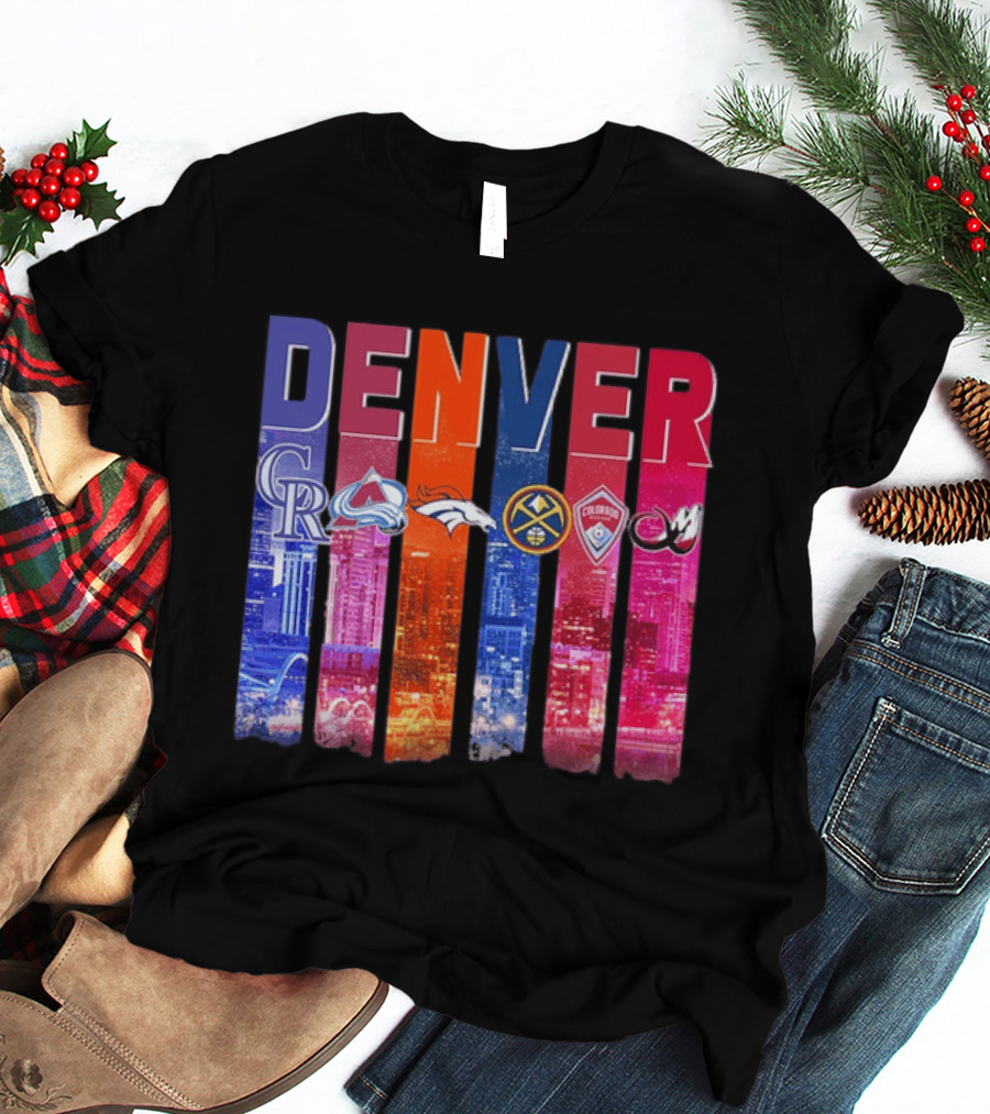 Denver Broncos Nuggets Rockies Avalanche Rapids Pioneers Skyline T-Shirt