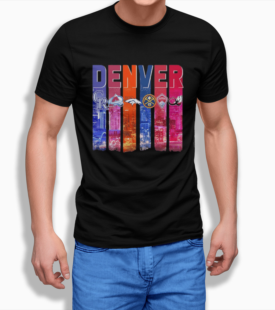 Denver Broncos Nuggets Rockies Avalanche Rapids Pioneers Skyline T-Shirt