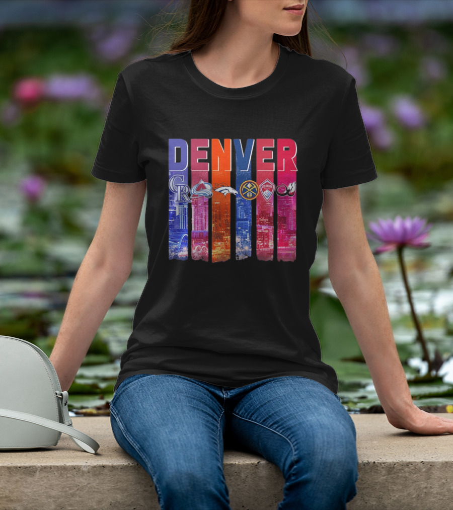 Denver Broncos Nuggets Rockies Avalanche Rapids Pioneers Skyline T-Shirt