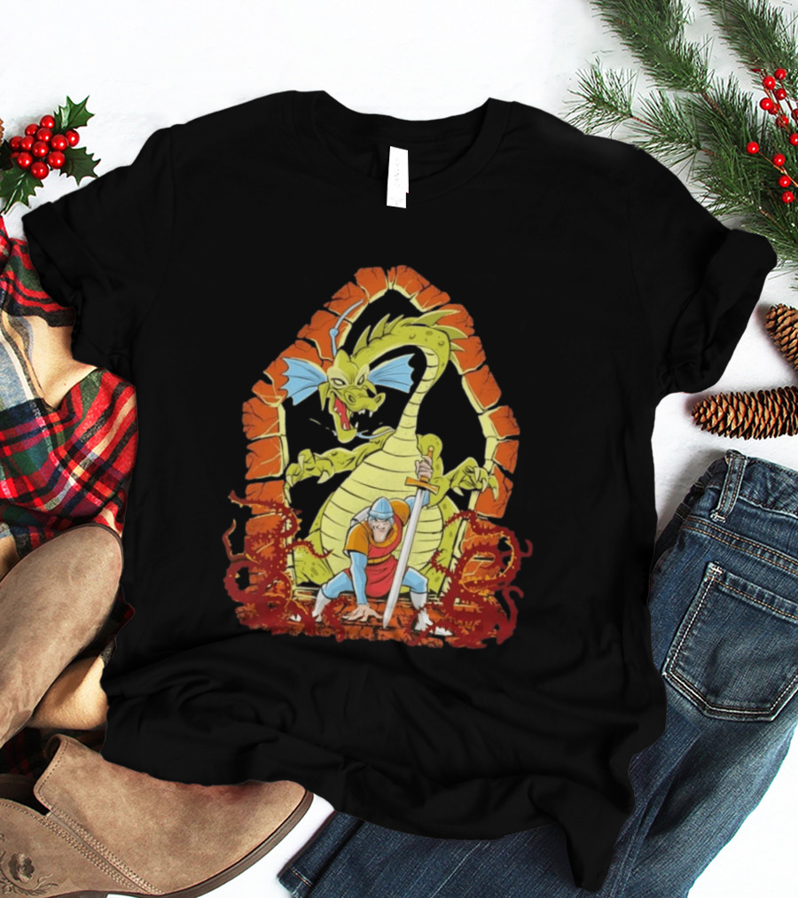 Dragons And Knights Brave Warrior Confronts Fearsome Beast In Epic Battle Scene T-Shirt