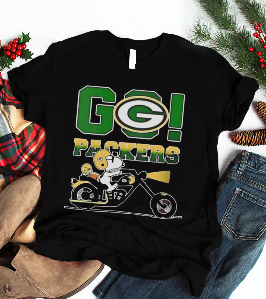 Snoopy Riding Motorcycle Go Packers NFL Fan Celebration T-Shirt